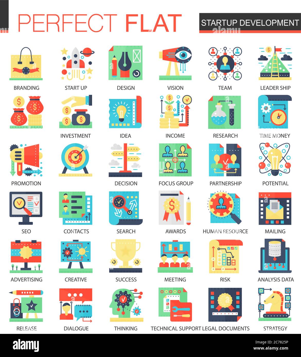 Simboli di concetto di icone piatte complesse per lo sviluppo di startup per il web infographic design Illustrazione Vettoriale