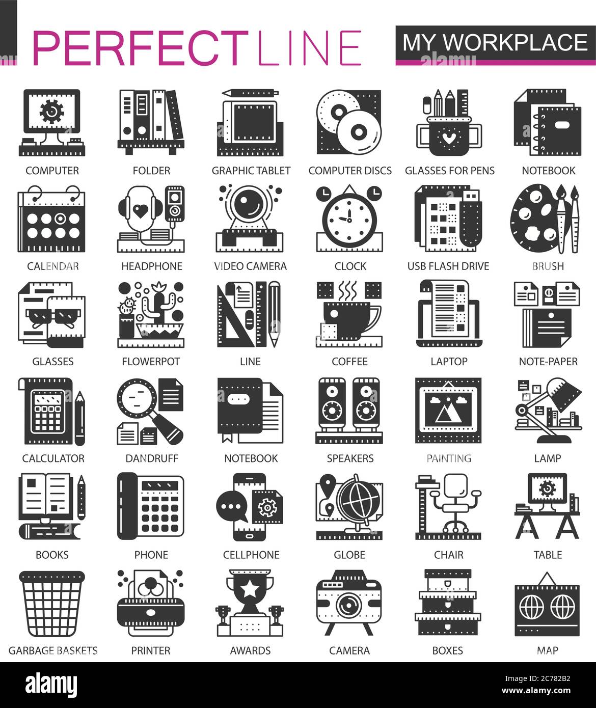 Mini icone concettuali nere e simboli infografici per il mio spazio di lavoro Illustrazione Vettoriale