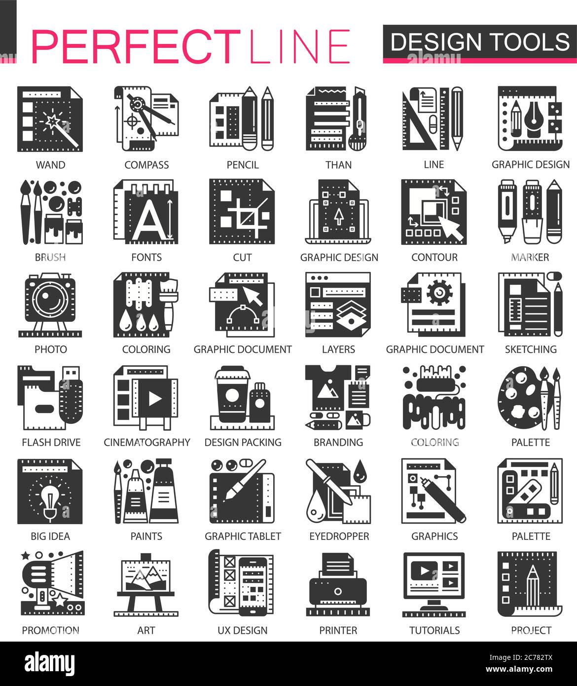 Strumenti di interfaccia di Vector Design icone mini concept nere e simboli infografici Illustrazione Vettoriale