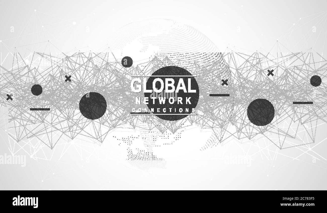 Rete globale concetto di connessione. Grande per la visualizzazione di dati. Il social network di comunicazione globale di reti di computer. La tecnologia di Internet. Azienda Illustrazione Vettoriale