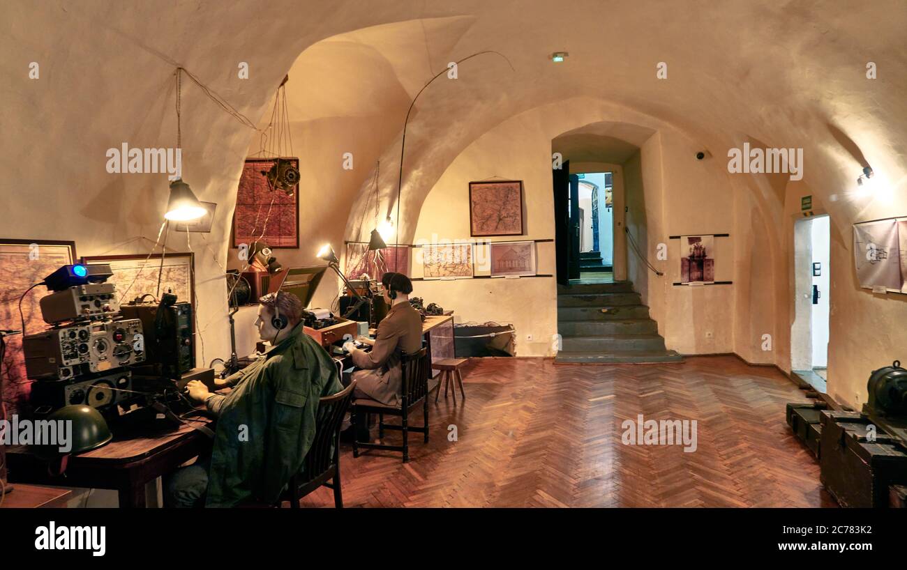 Polonia, villaggio Czocha, Luba, Contea, bassa Slesia Il museo militare del castello di Czocha si trova nelle cantine sotterranee.War radio Communication Room 1940-1945, il castello di Czocha è un castello difensivo nel villaggio di Czocha, Foto Stock