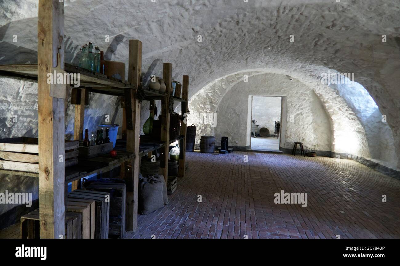 Polonia, bassa Slesia, nel villaggio di Lomnica il seminterrato del Palazzo Lomnica &quot, Grand Gothic Palace & quot, proprietà della famiglia von Kuster dal 1835, origine del castello di pietra risale al 1391. un ristorante e un parco di 9 ettari e ha riguadagnato tutta la sua bellezza e splendore Foto Stock