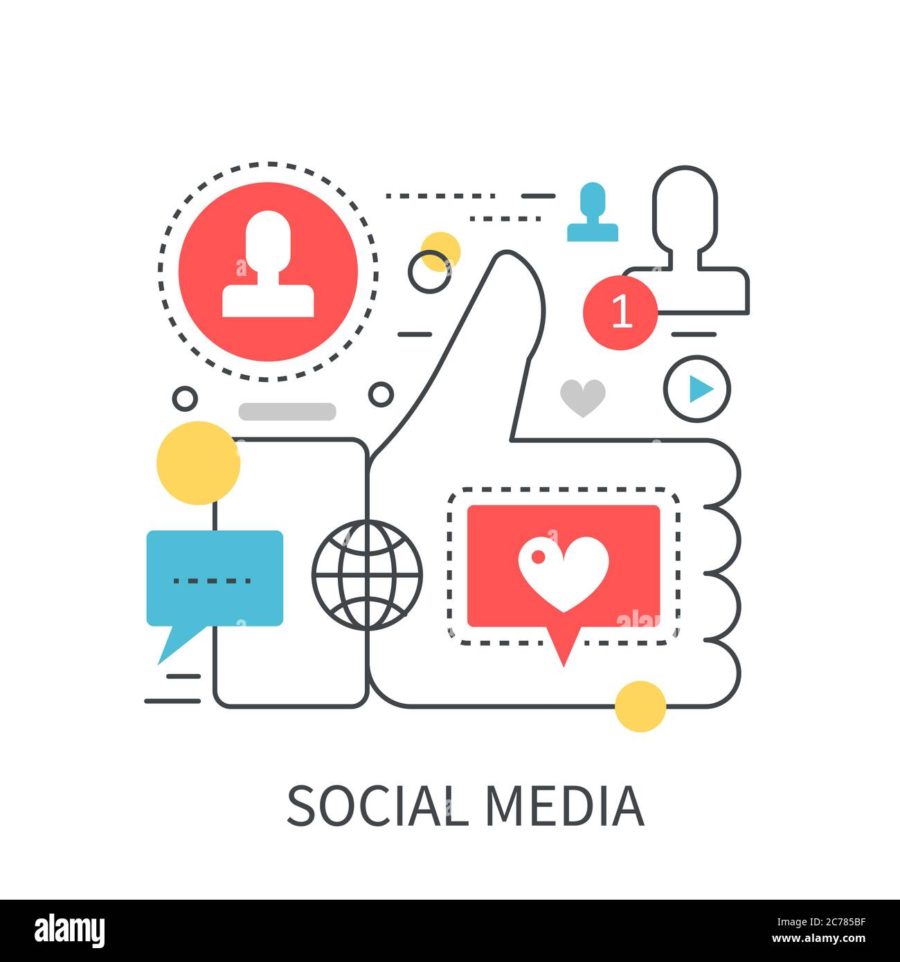 Social media concetto vettoriale moderno isolato su sfondo bianco. Illustrazione Vettoriale