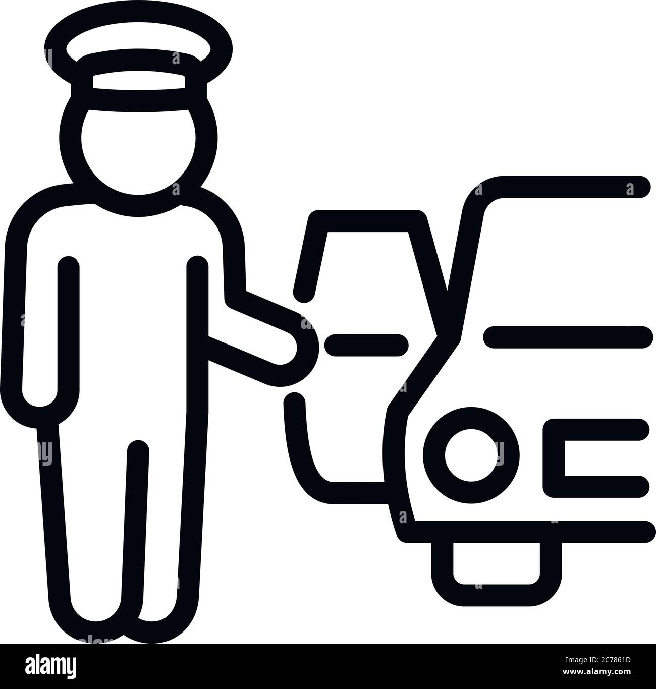 Icona del servizio di riconsegna dell'hotel. Contorno dell'icona vettoriale per il web design isolato su sfondo bianco Illustrazione Vettoriale