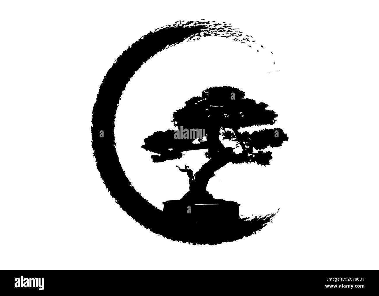 Bonsai giapponese albero , pianta silhouette icone su sfondo bianco, nero silhouette di bonsai. Immagine dettagliata. Vettore isolato Illustrazione Vettoriale