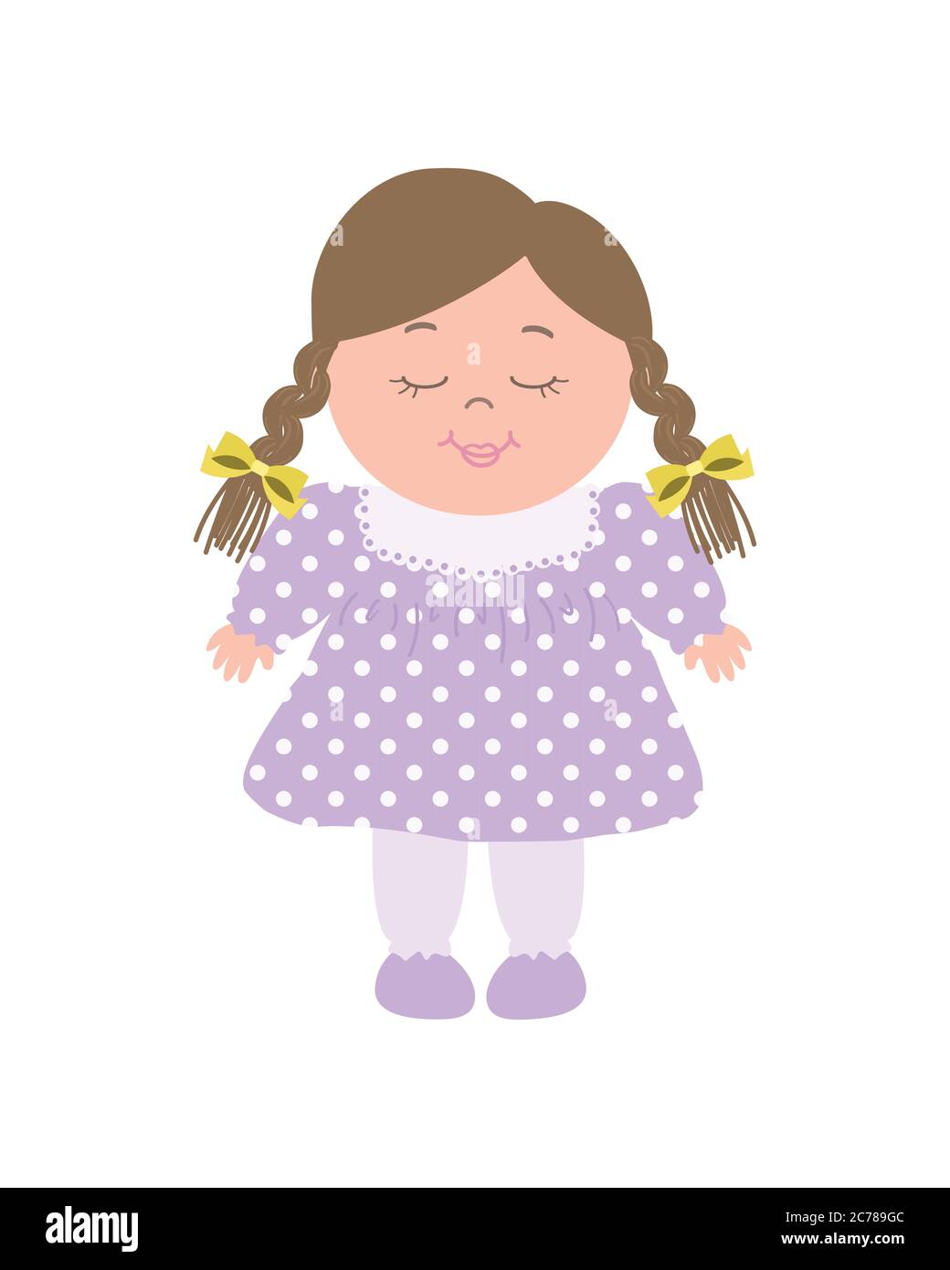 Bambola in un abito viola. Giocattolo per ragazze. Illustrazione vettoriale su sfondo bianco Illustrazione Vettoriale