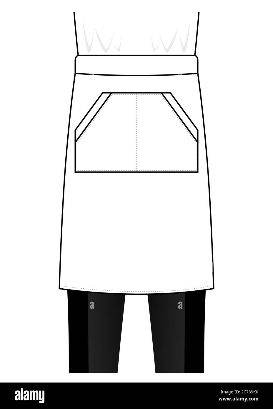 White Chef vita mezza grembiule Vector con tasca doppia per dima Illustrazione Vettoriale