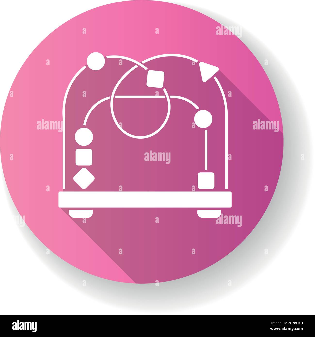 Giocattolo del labirinto di perle rosa disegno piatto icona glifo d'ombra lunga. Montagne russe e labirinti giocattoli educativi per bambini. Gioco di riconoscimento della forma e del colore. Infan Illustrazione Vettoriale