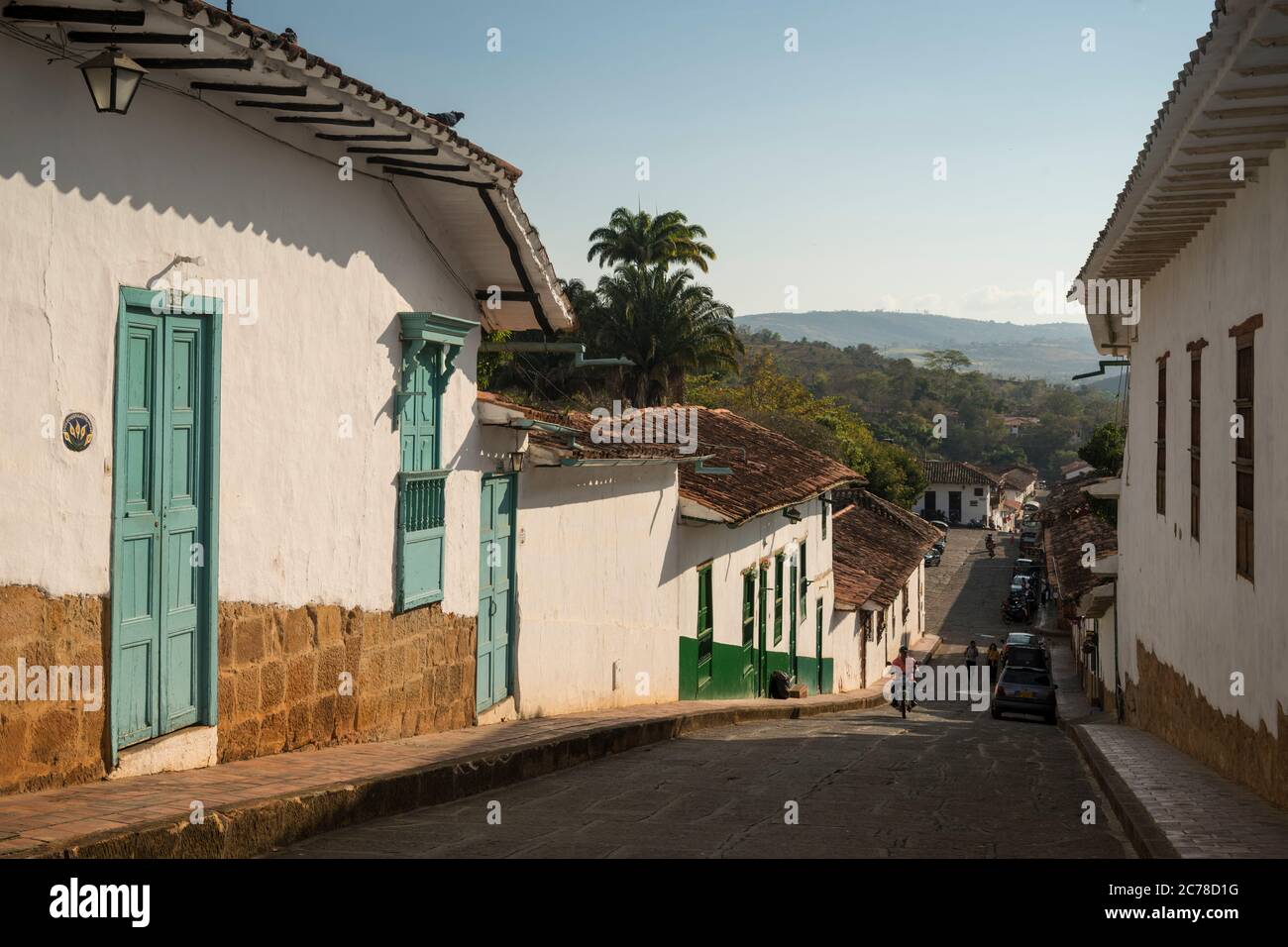 Scena di strada, Barichara, Santander, Colombia, Sud America Foto Stock