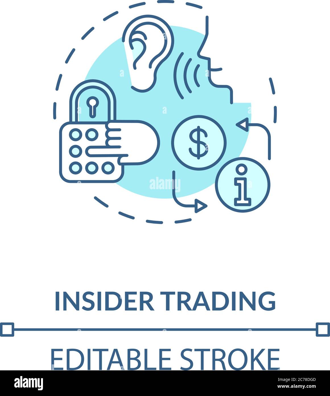 Icona del concetto di insider trading. Mercato dell'informazione non pubblico. Criminalità aziendale comune. Illustrazione sottile dell'idea di acquisto dei dati segreti. Vettore isolato o Illustrazione Vettoriale