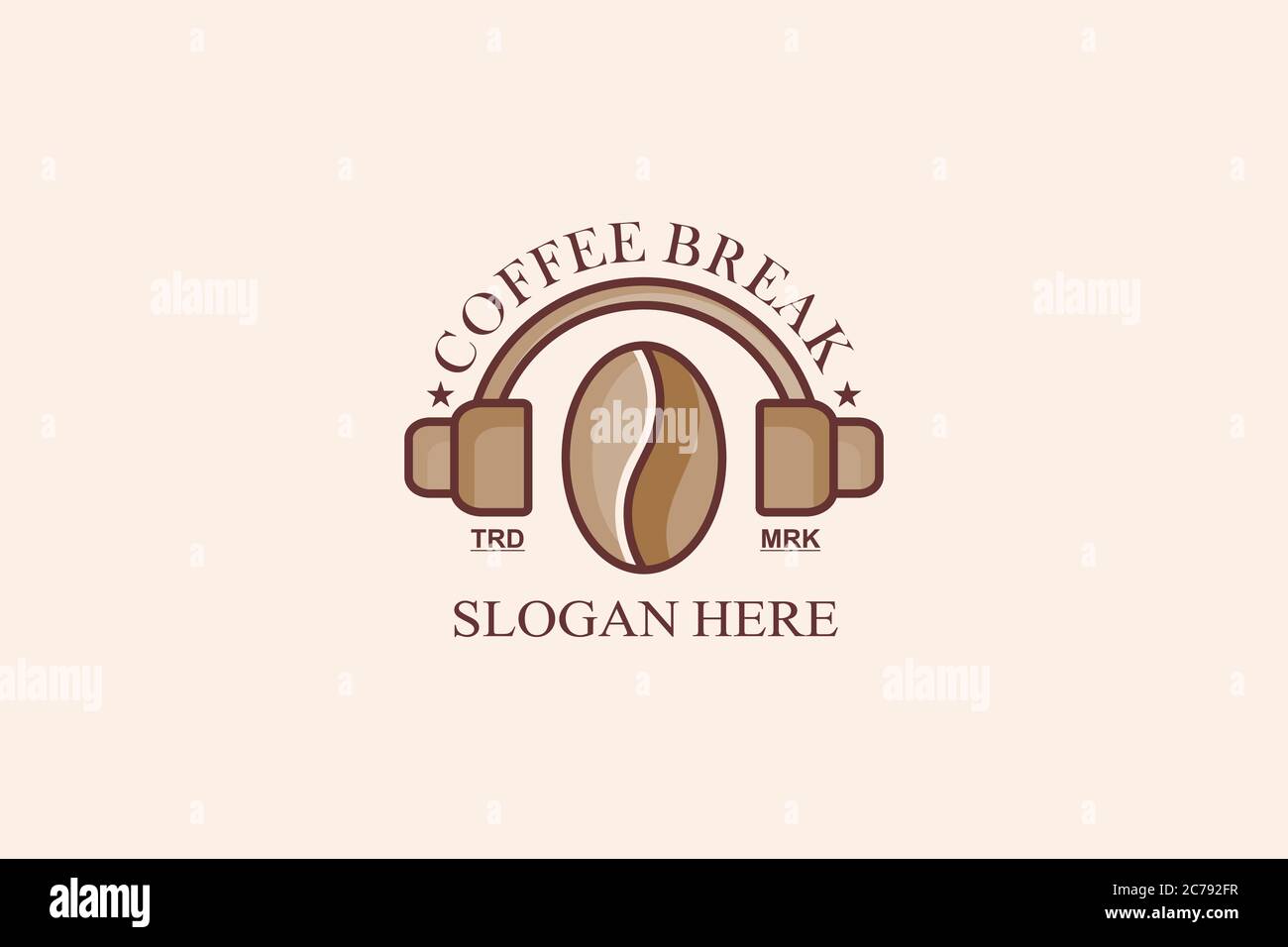 Coffee Bean, Music Earphone, Coffee Break Logo Design Concept. Illustrazione Vettoriale