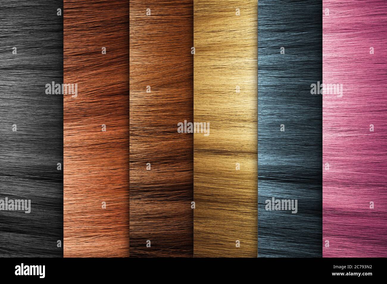 Tavolozza dei colori dei capelli con vari colori. Tinte.. Concetto di cura dei capelli Foto Stock
