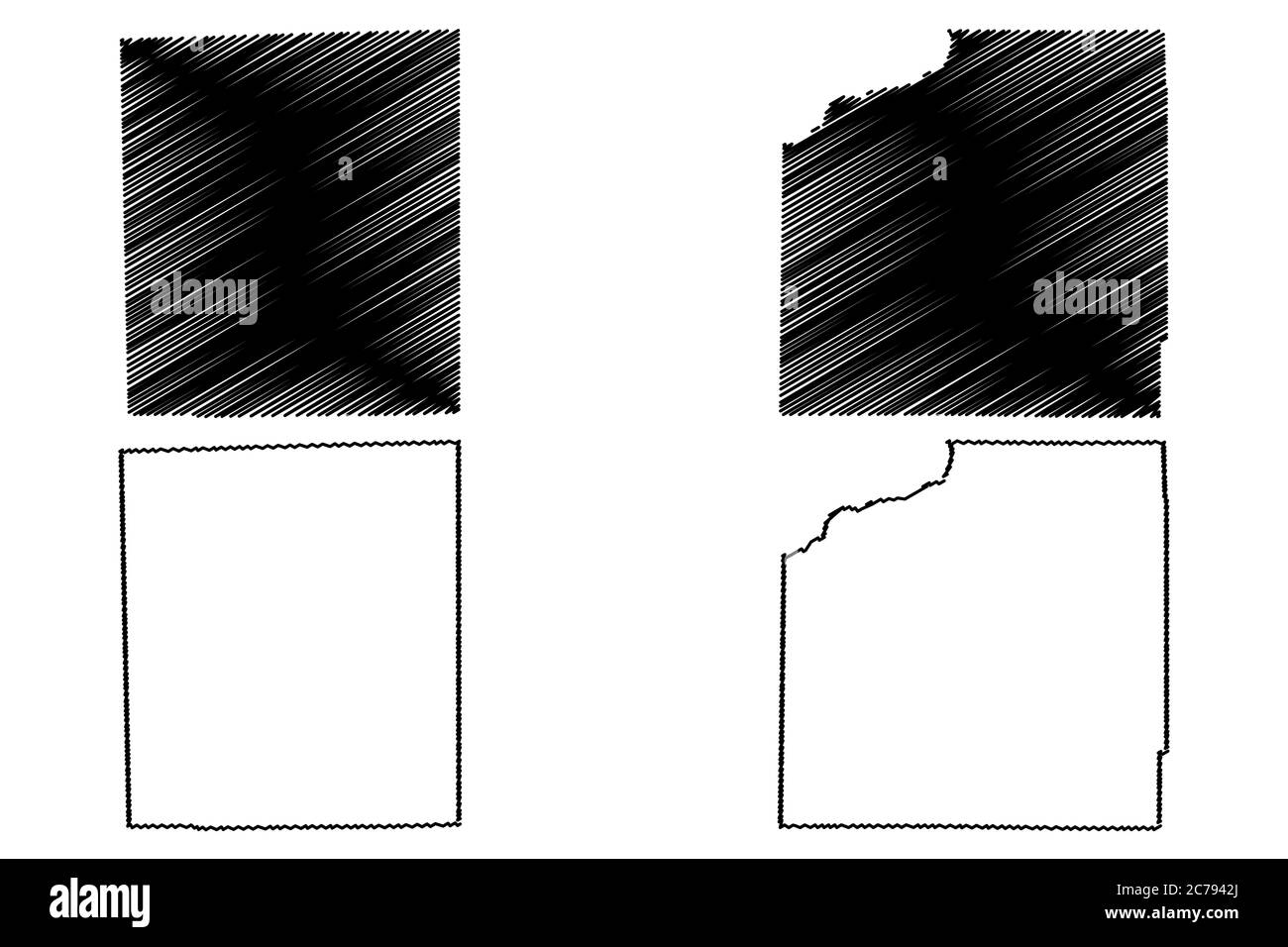 Henry e Iroquois County, Illinois (contea degli Stati Uniti, Stati Uniti d'America, Stati Uniti, Stati Uniti, Stati Uniti) mappa vettoriale, schizzo scrimolo Henry e Iroquois Illustrazione Vettoriale
