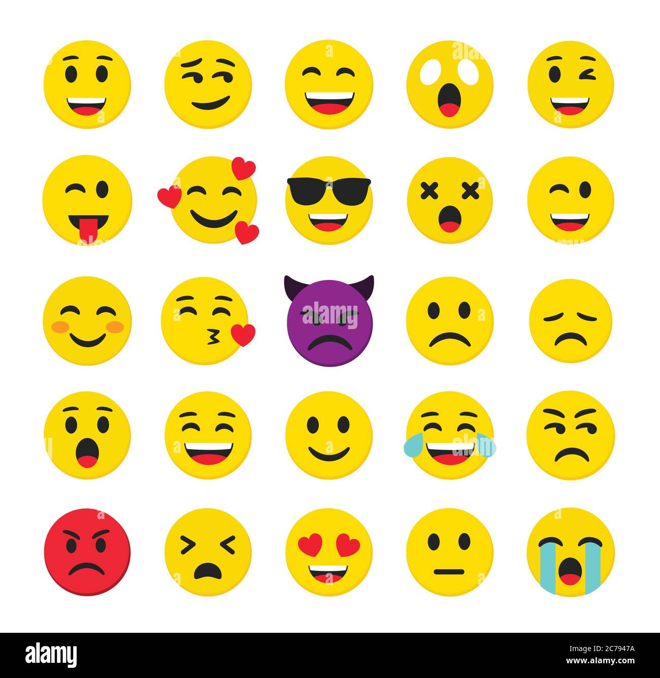 Emoticon di alta qualità isolate su sfondo bianco.Emoticons set.Emoji Collection vettoriale illustration.Yellow smiley.Emoji.Emoticons. Illustrazione Vettoriale