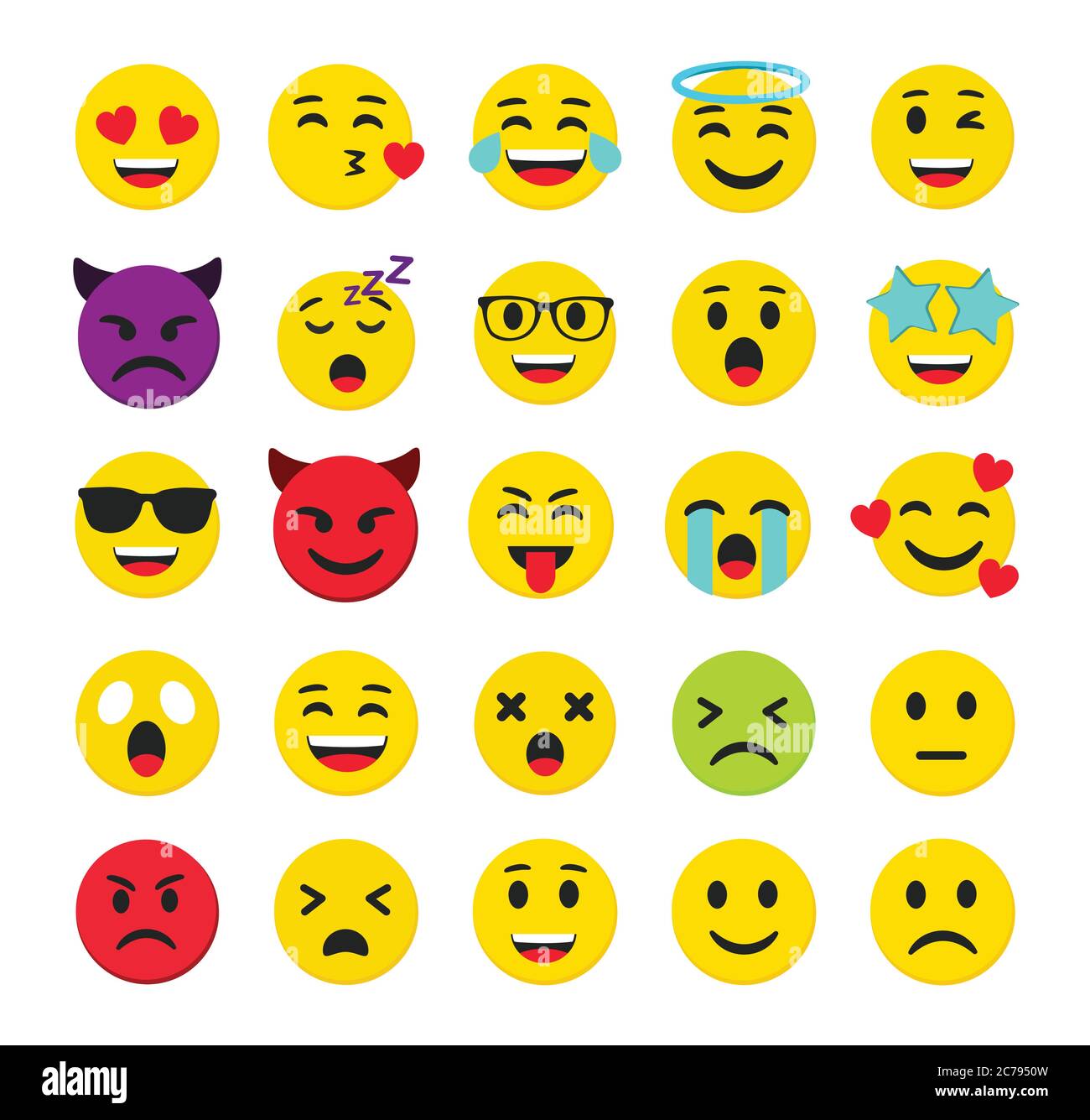 Emoticon di alta qualità isolate su sfondo bianco.Emoticons set.Emoji Collection vettoriale illustration.Yellow smiley.Emoji.Emoticons. Illustrazione Vettoriale