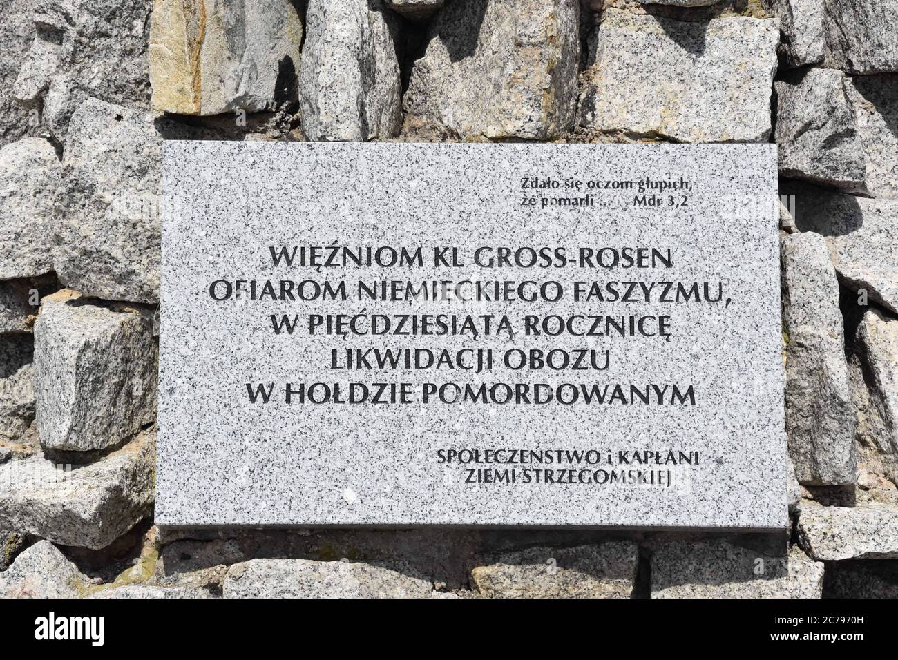 15 luglio 2020, Rogoznica, Dolny Slask, Polonia: Il campo di Gross-Rosen è stato istituito nell'agosto 1940 come ramo di KL Sachsenhausen, i cui prigionieri sono stati assegnati a lavorare nella cava di granito locale. Il primo trasporto arrivò il 2 agosto 1940. Il 1 maggio 1941, Arbeitslager Gross-Rosen ottenne lo status di campo di concentramento indipendente. Nei primi due anni di esistenza di KL, Gross-Rosen era un piccolo campo ancora focalizzato sul servizio di cava. Foto Stock