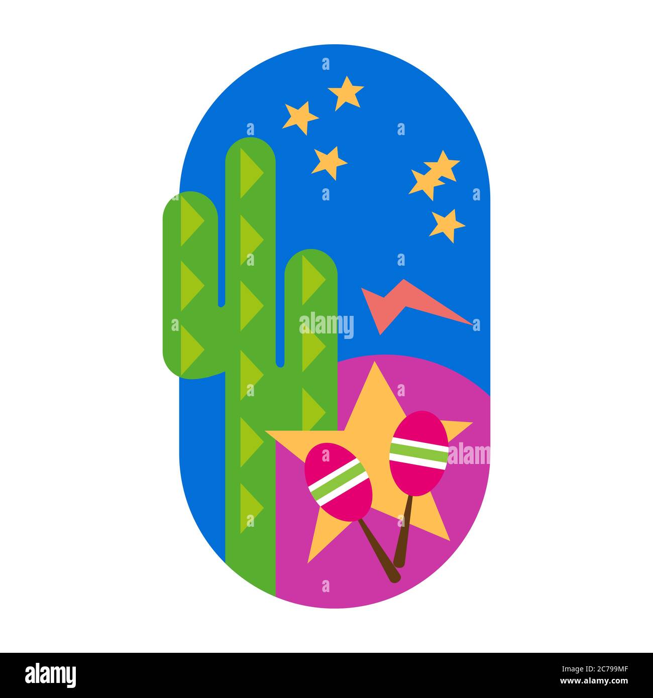 Cactus verde sfondo Messico, vettore isolato su sfondo bianco. Illustrazione Vettoriale