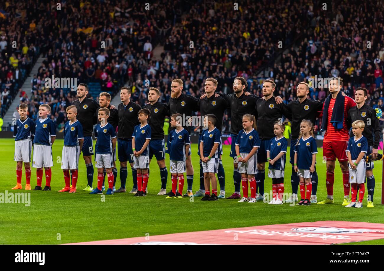 Glasgow, Scozia, Regno Unito – 6 settembre 2019. Nazionale di calcio scozzese prima della partita di qualificazione UEFA Euro 2020 Scozia vs Russ Foto Stock
