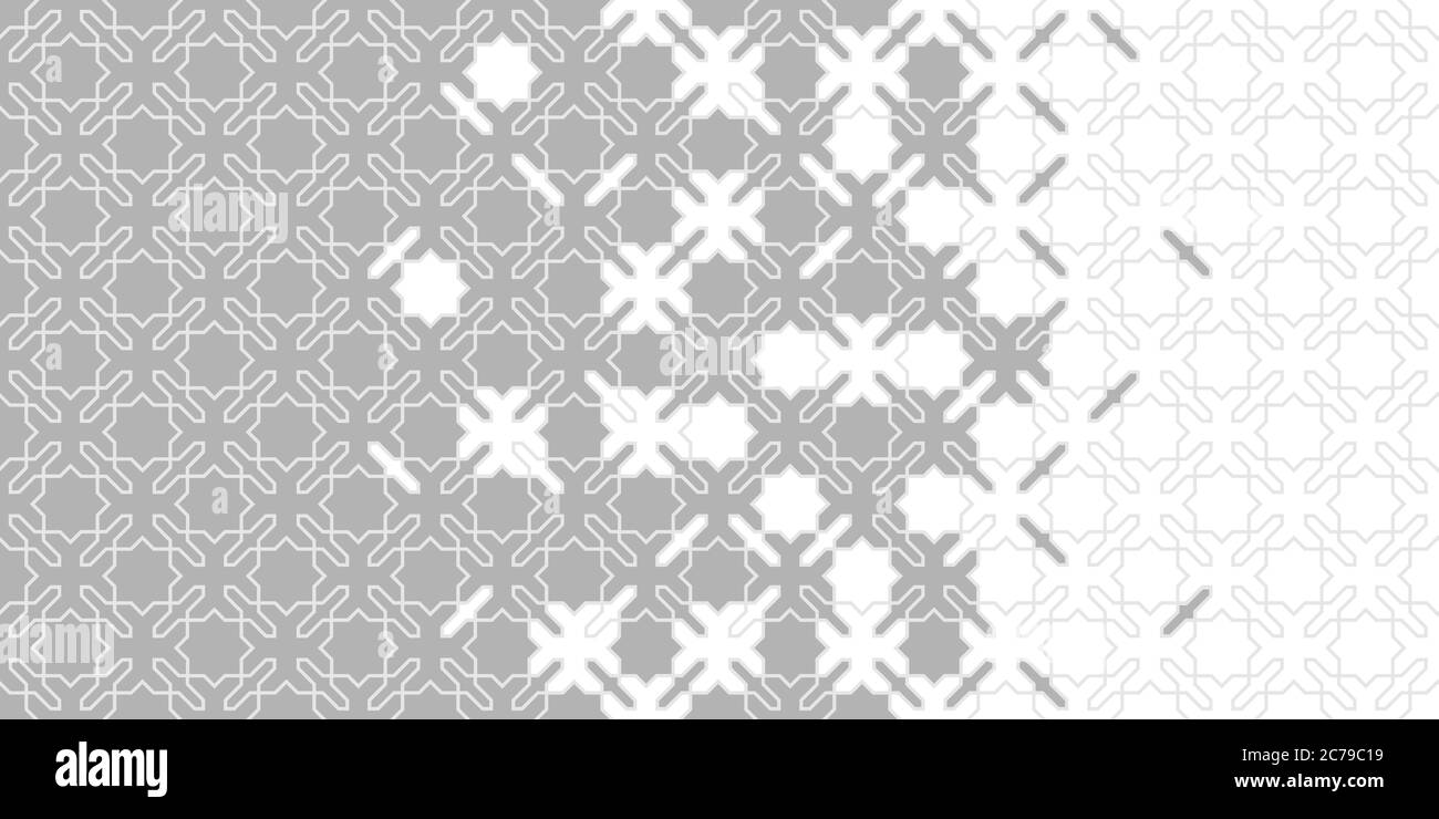 Bordo vettoriale arabo a mezzitoni grigio. Modello senza giunture vettoriale arabo. Trama geometrica con mezzitoni e disintegrazione delle sezioni Illustrazione Vettoriale