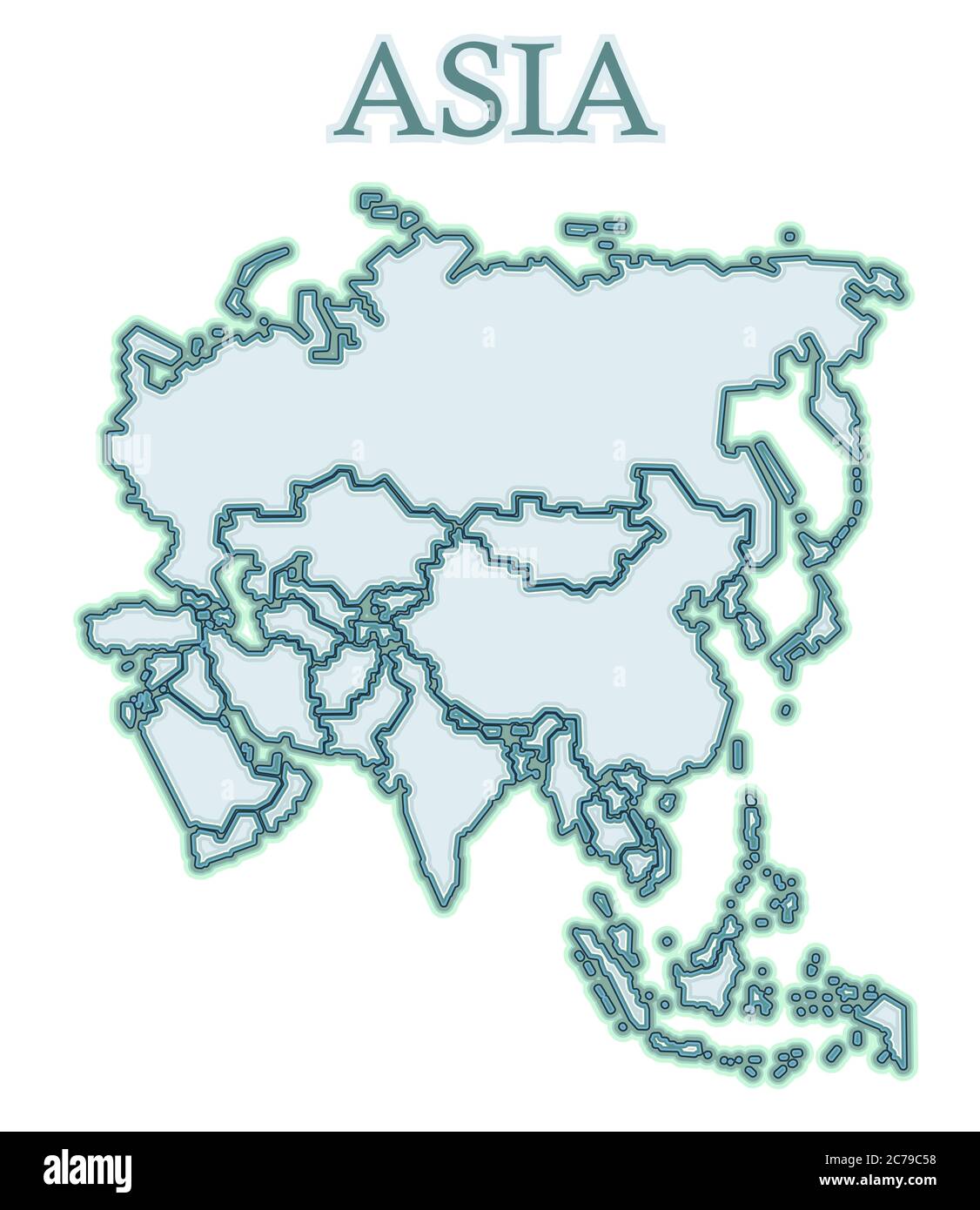 Mappa dell'Asia. Vettore. Cartoni animati piatti in uno stile ruvido. Impreciso. Illustrazione Vettoriale