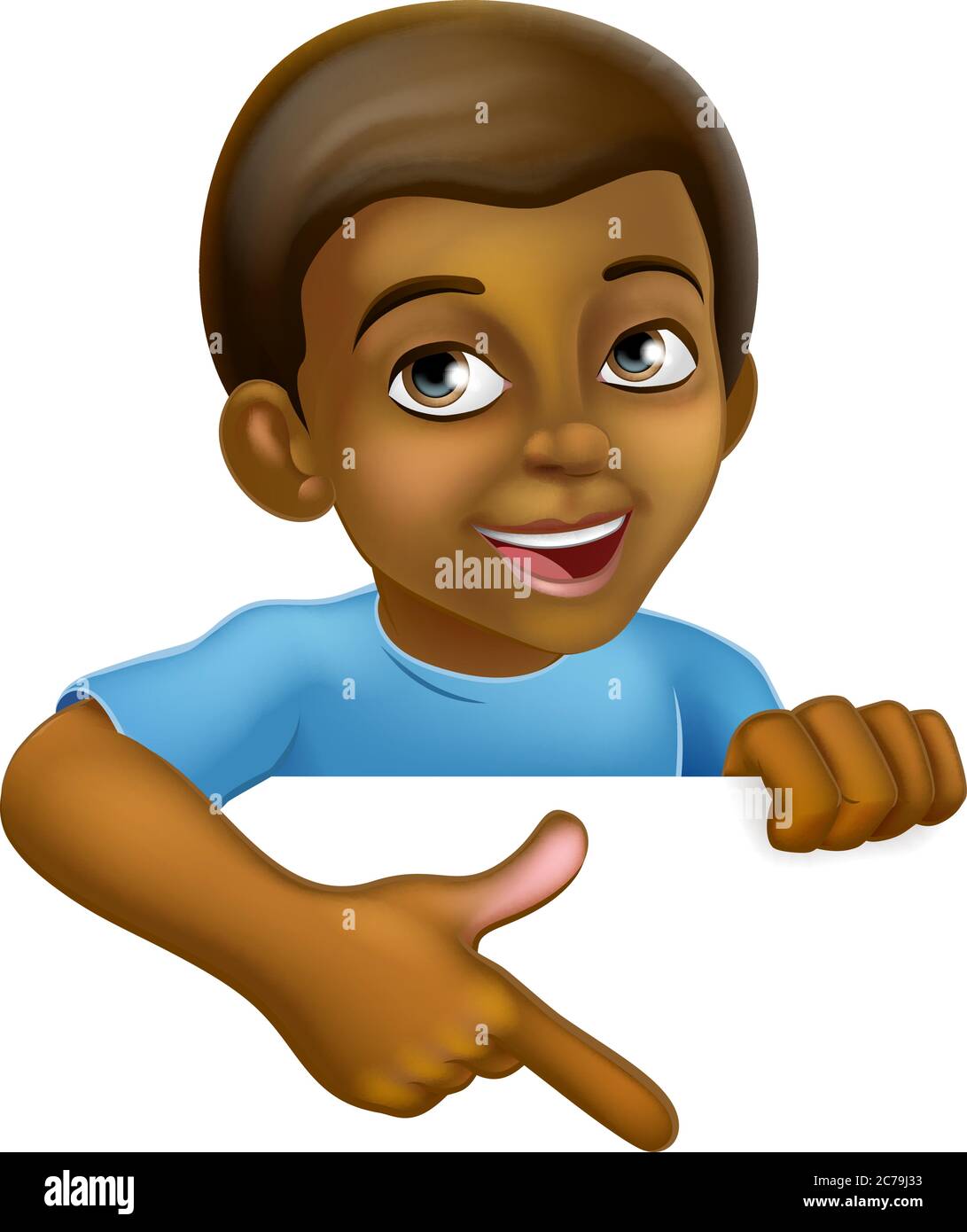 Cartello di puntamento per bambini Black Boy Cartoon Kid Illustrazione Vettoriale
