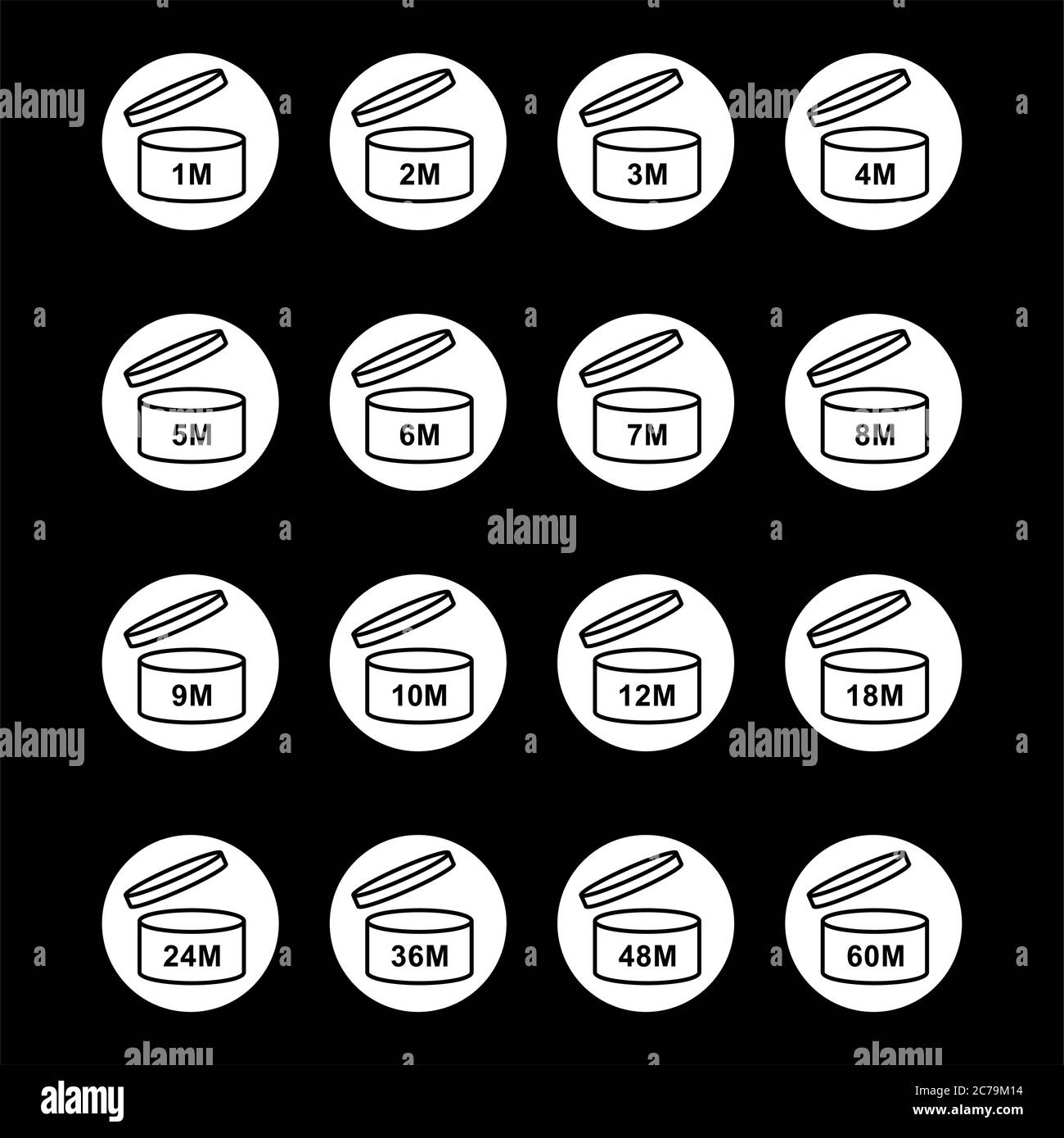 Icona cosmetica PAO aperta mese di validità. Illustrazione vettoriale isolata su sfondo bianco . Illustrazione Vettoriale