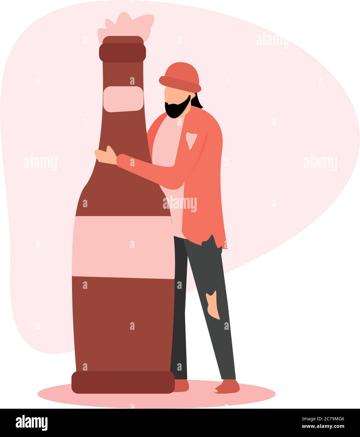 Un ragazzo alcolico con una bottiglia grande di bevanda Illustrazione Vettoriale