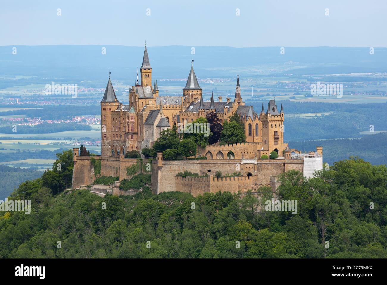 Castello di Hohenzollern visto da Zeller Horn, Germania Foto Stock