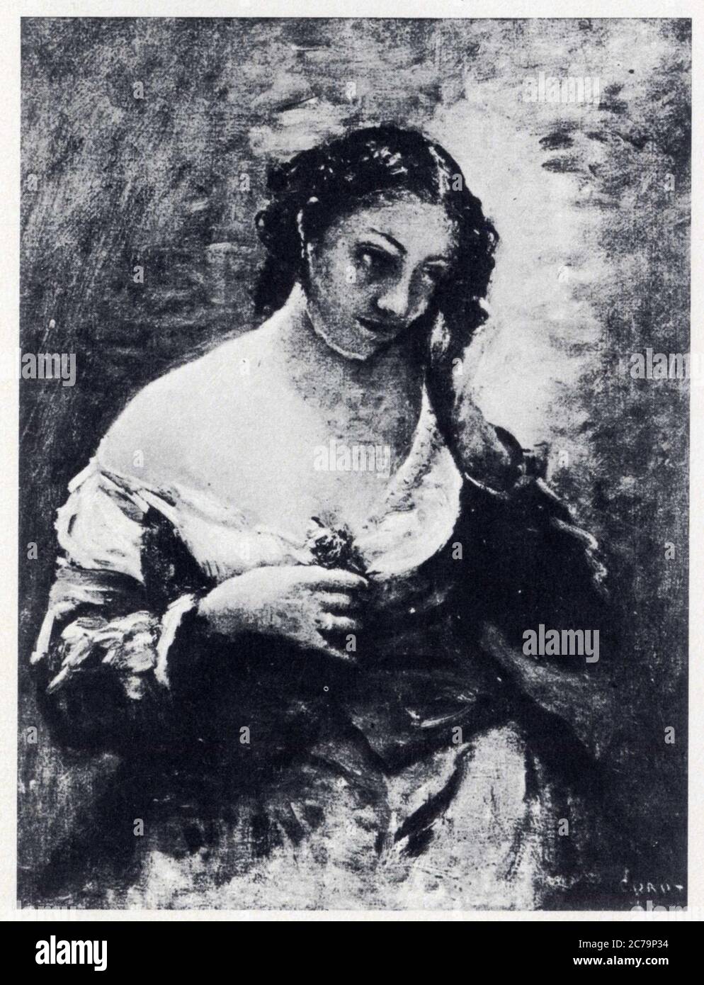Jean-Baptiste Camille Corot. (1796-1875). Femme à la rose. 1860-1865. Foto Stock
