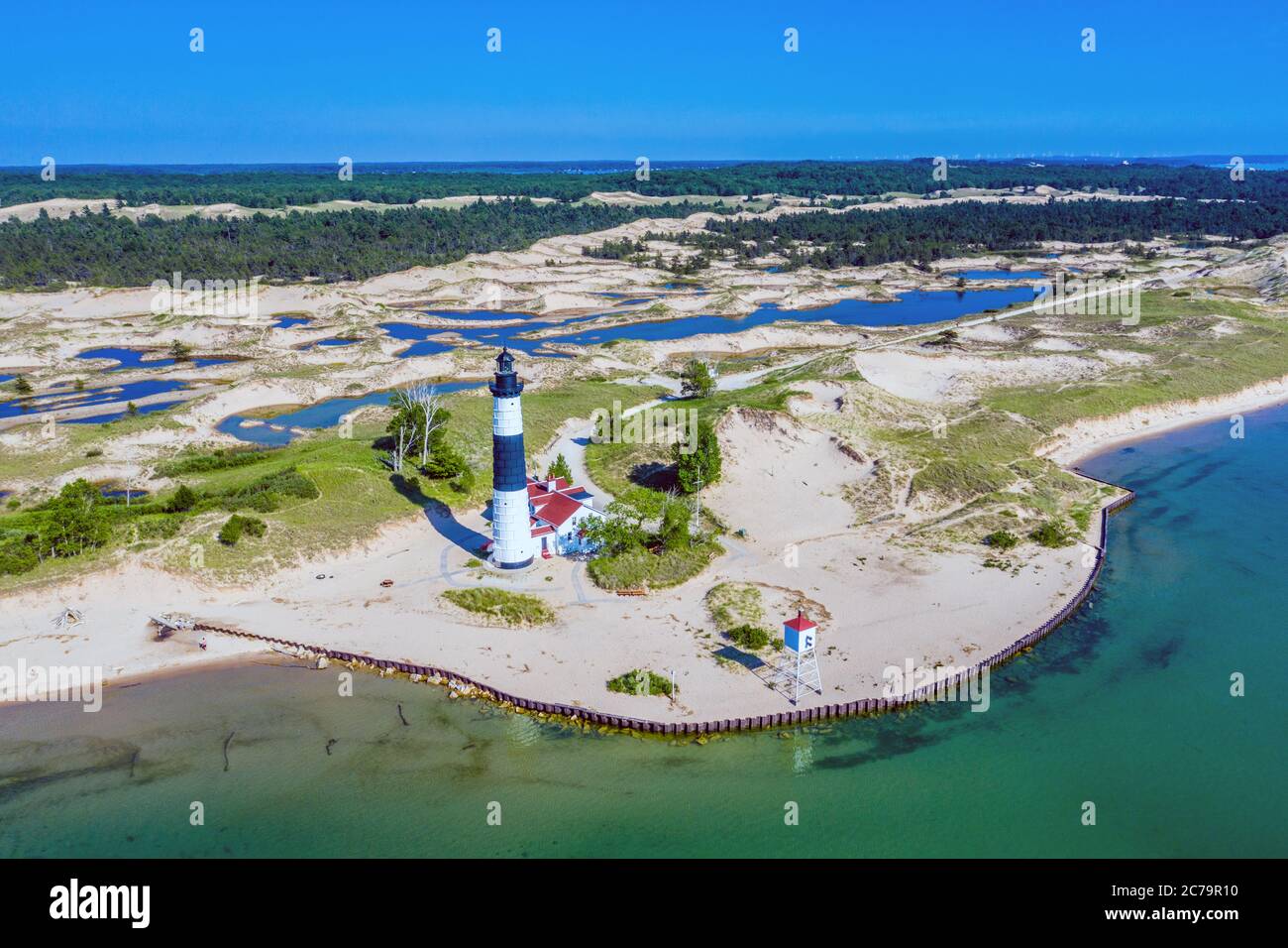 Vista aerea del faro di Big Sable Point vicino a Ludington, Michigan; Ludington state Park; lago Michigan Foto Stock