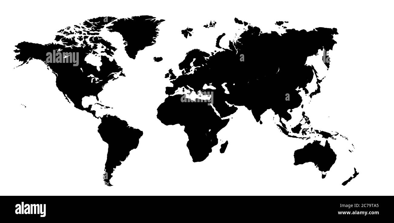 mappa del mondo nero con sfondo bianco. Foto Stock