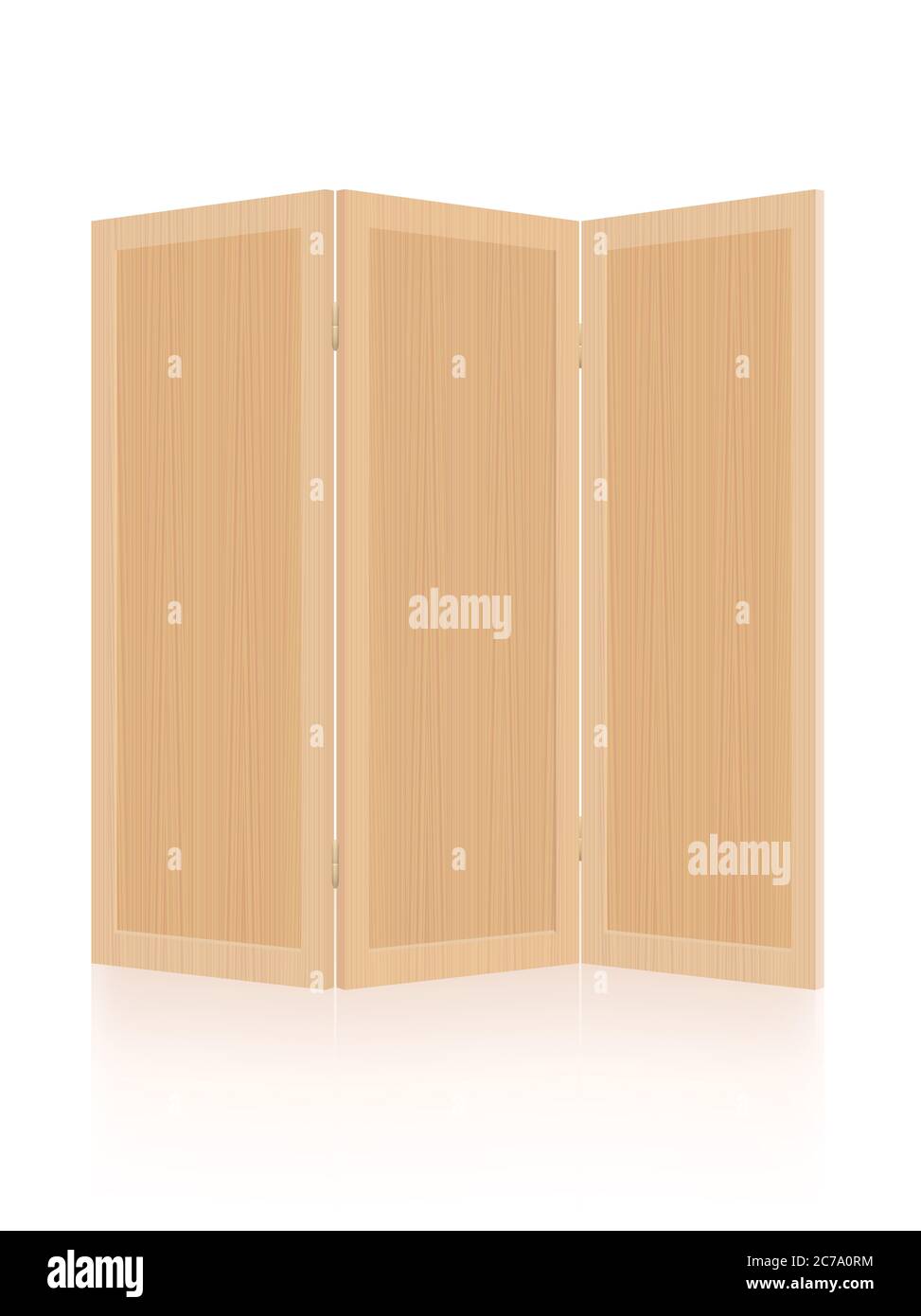 Divisorio in legno, schermo pieghevole, divisorio - pieghevole, mobile, moderno arredamento in tre parti - illustrazione su sfondo bianco. Foto Stock