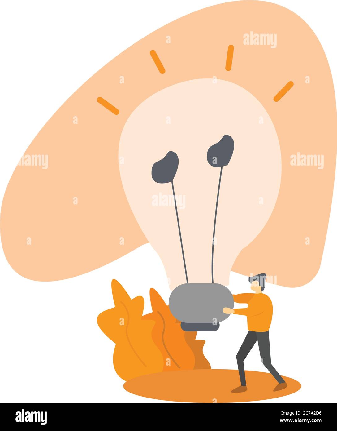 Uomo che porta una lampadina grande. Concetto di nuova idea Illustrazione Vettoriale
