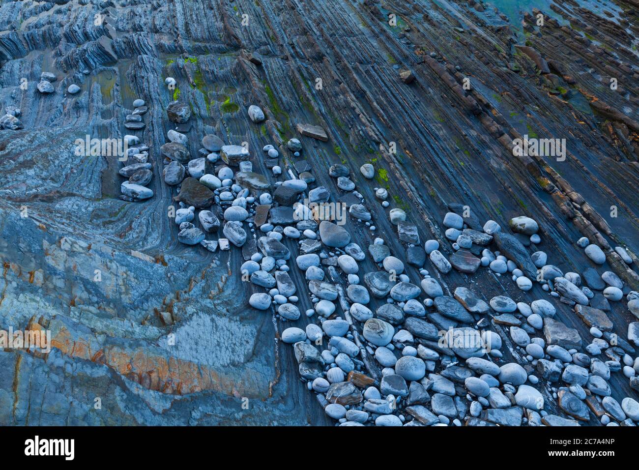 Flysch, Sakoneta beach, Deva, Gipuzkoa, il Paese Basco, la baia di Byscay, Spagna, Europa Foto Stock