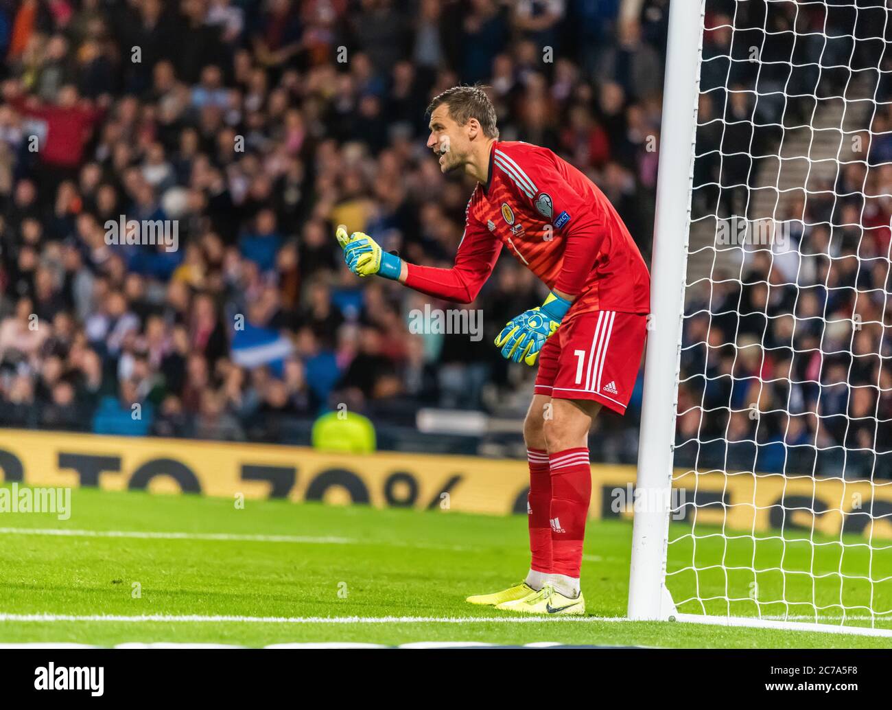 Glasgow, Scozia, Regno Unito – 6 settembre 2019. Scozia portiere della nazionale di calcio David Marshall durante la qualificazione UEFA Euro 2020 m Foto Stock