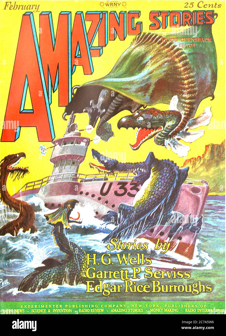 STORIE INCREDIBILI Febbraio 1927. Rivista americana sci-fi con storie di H.G. Wells e Edgar Rice Burroughs Foto Stock