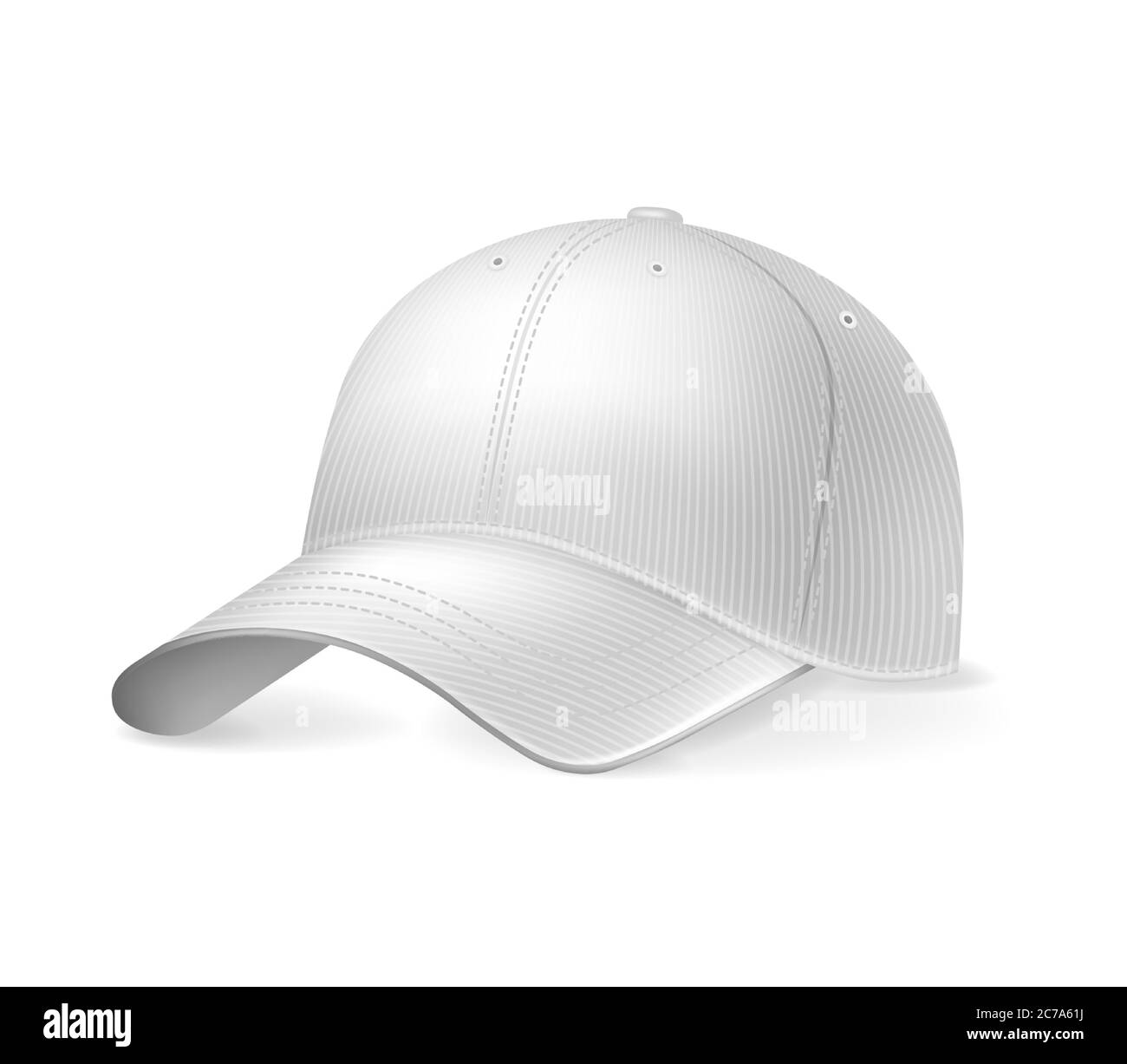 Cappello da baseball su sfondo bianco, isolato. Copricapo sportivo per design, collezione di illustrazioni vettoriali realistiche. Illustrazione Vettoriale