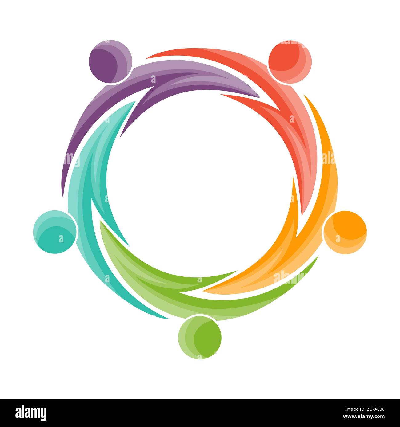 Lavoro di squadra, comunità sociale o un gruppo di amici. Illustrazione vettoriale per striscioni adesivi e indumenti, isolati su sfondo bianco Illustrazione Vettoriale