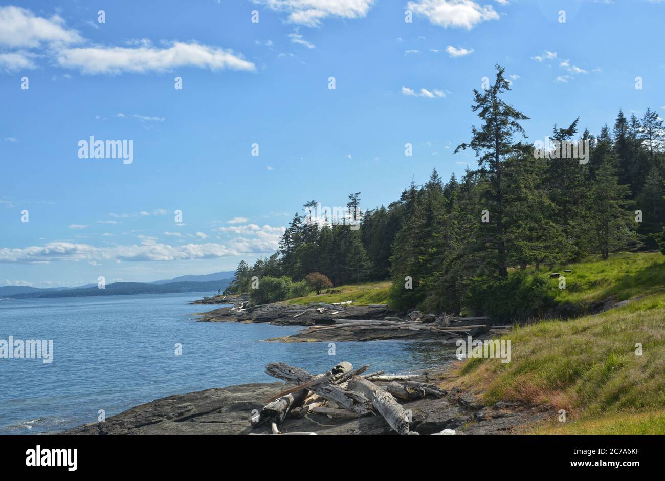 Il litorale di Ruckle Park su Salt Spring Island in una soleggiata mattinata estiva. Foto Stock