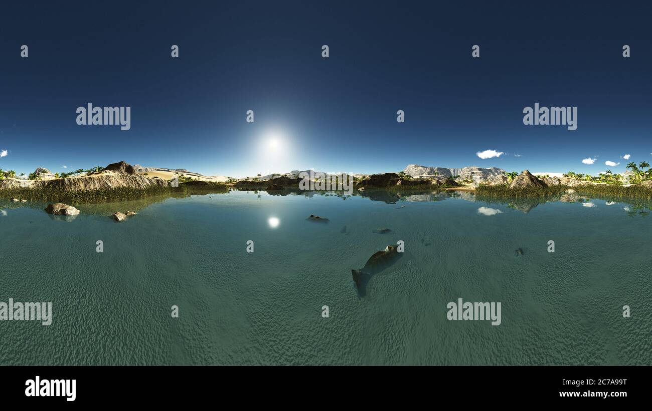 Piccola città araba nel deserto nel 360 panorama 3d rendering Foto Stock