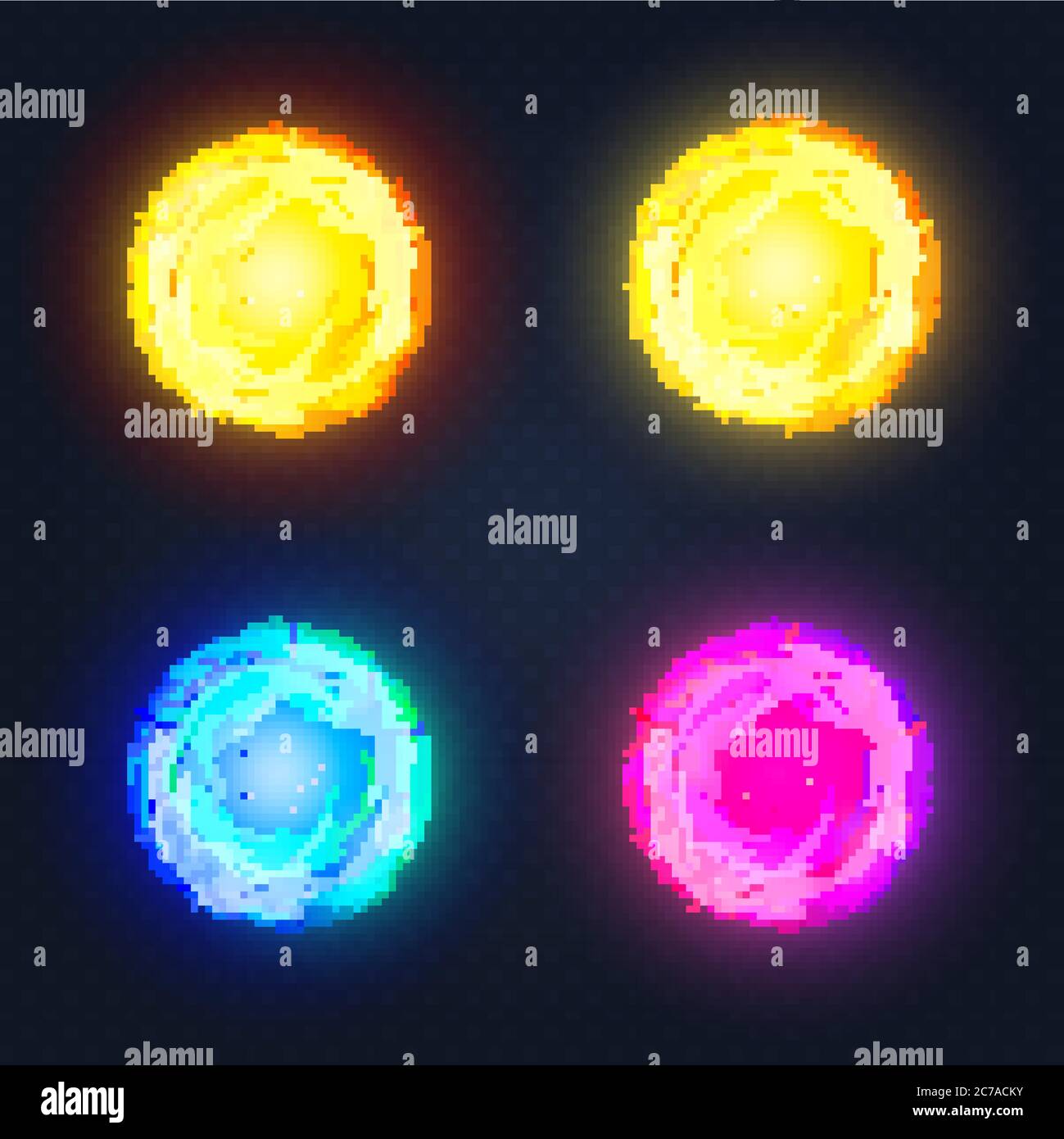 Illustrazione vettoriale di diverse forme luminose astratte colorate con cerchi luminosi su sfondo scuro Illustrazione Vettoriale