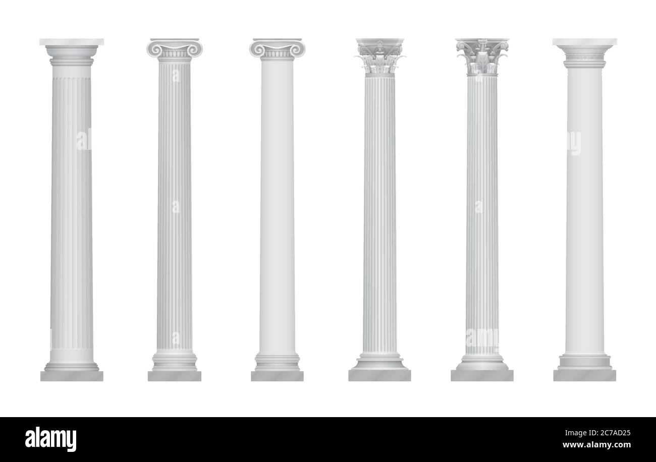 Vettore realistico antico greco roma colonne capitelli Illustrazione Vettoriale