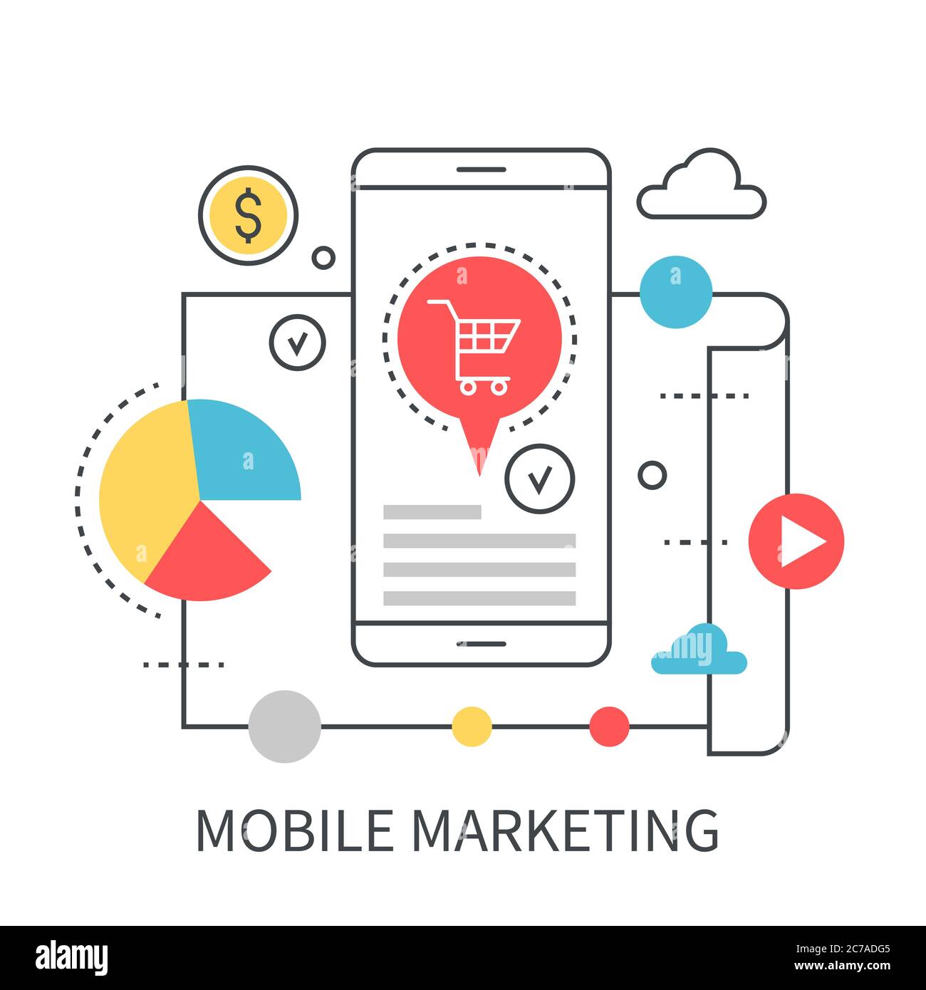 Concetto di marketing mobile isolato su sfondo bianco. Illustrazione Vettoriale