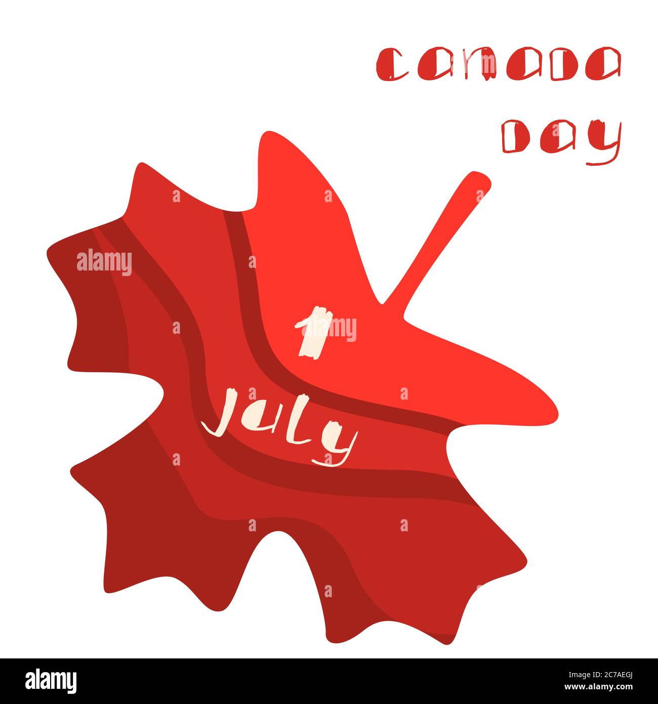 Testo del 1° luglio su sfondo bianco isolato. Foglia di acero rosso canadese per invito o carta regalo, banner sociale, blog canadese, volantino. Custodia del telefono o cl Foto Stock