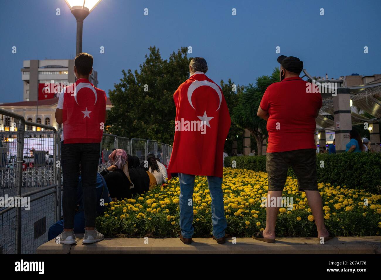 Le celebrazioni del 15 luglio 2020, la Giornata della democrazia e dell'unità Nazionale, sono state celebrate, durante l'epidemia di Corona Virus, in Piazza Izmir Konak. Foto Stock