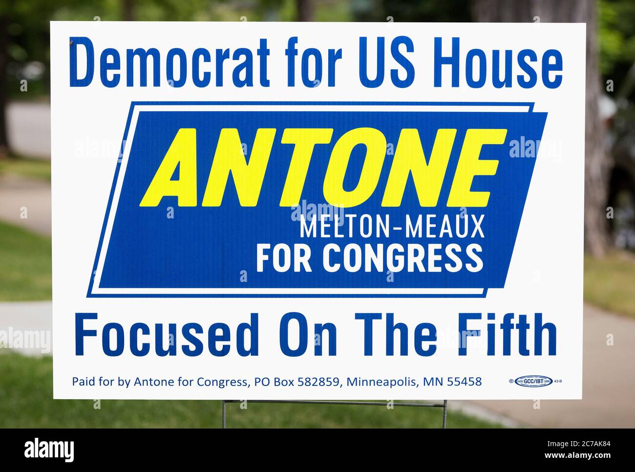 Yard segno per la democratica Antone Melton-Meaux per il Congresso degli Stati Uniti per il Minnesota 5 ° Distretto Congressionale a Minneapolis, Minnesota Foto Stock