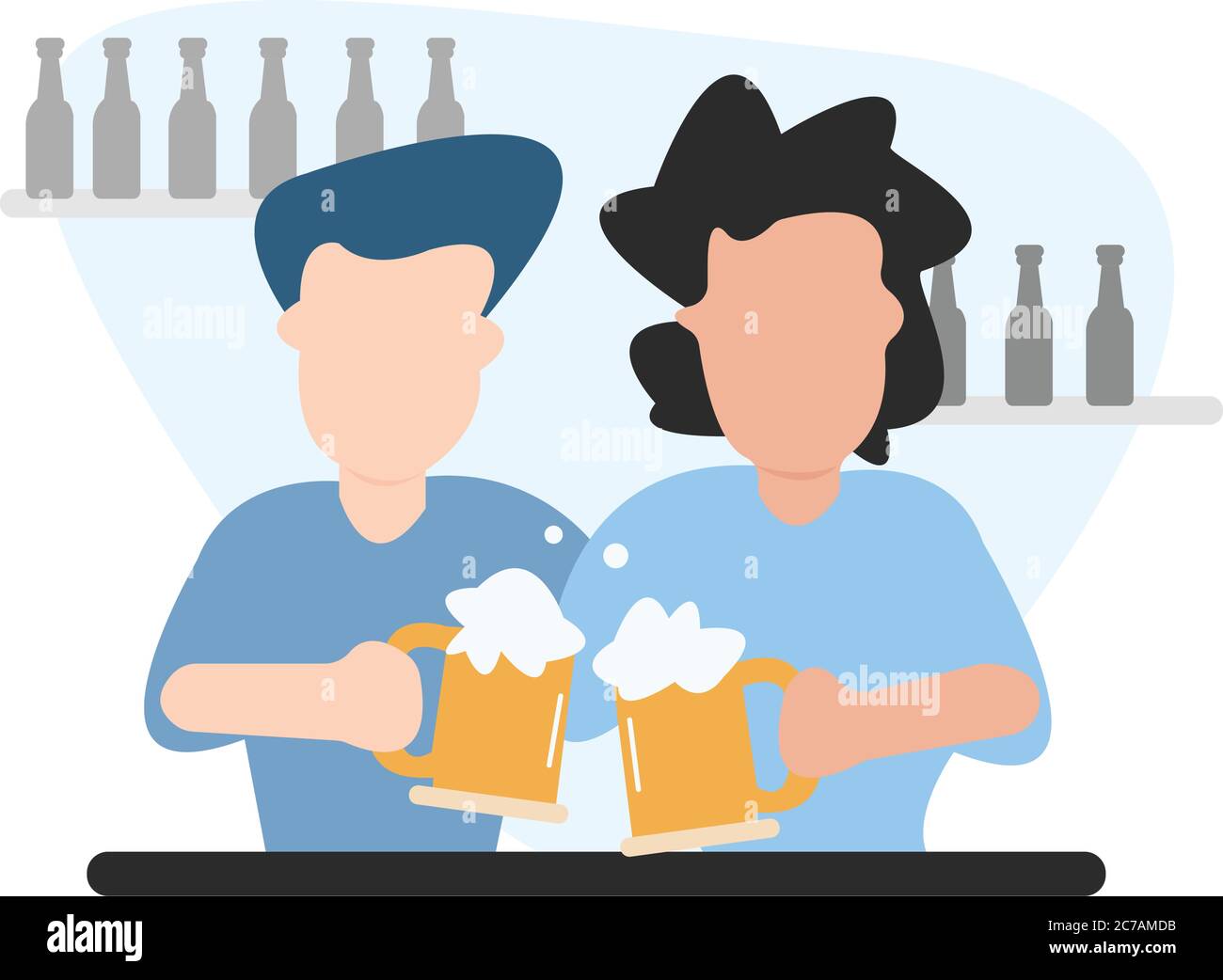 Amici al banco bar bere birra Illustrazione Vettoriale