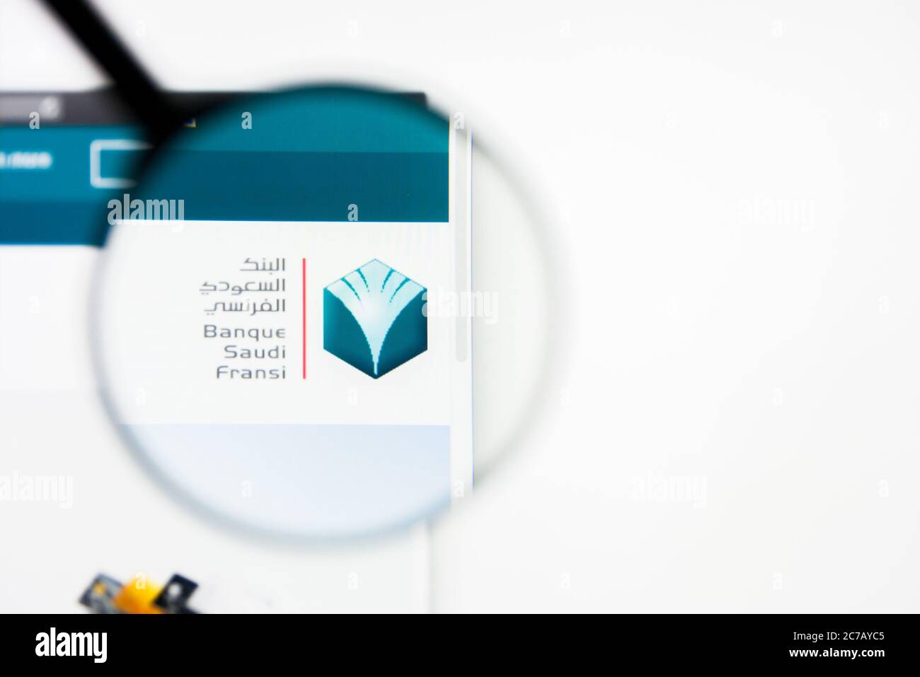 Los Angeles, California, USA - 5 aprile 2019: Editoriale illustrativo della homepage del sito web Banque Saudi Fransi. Logo Banque Saudi Fransi visibile su Foto Stock