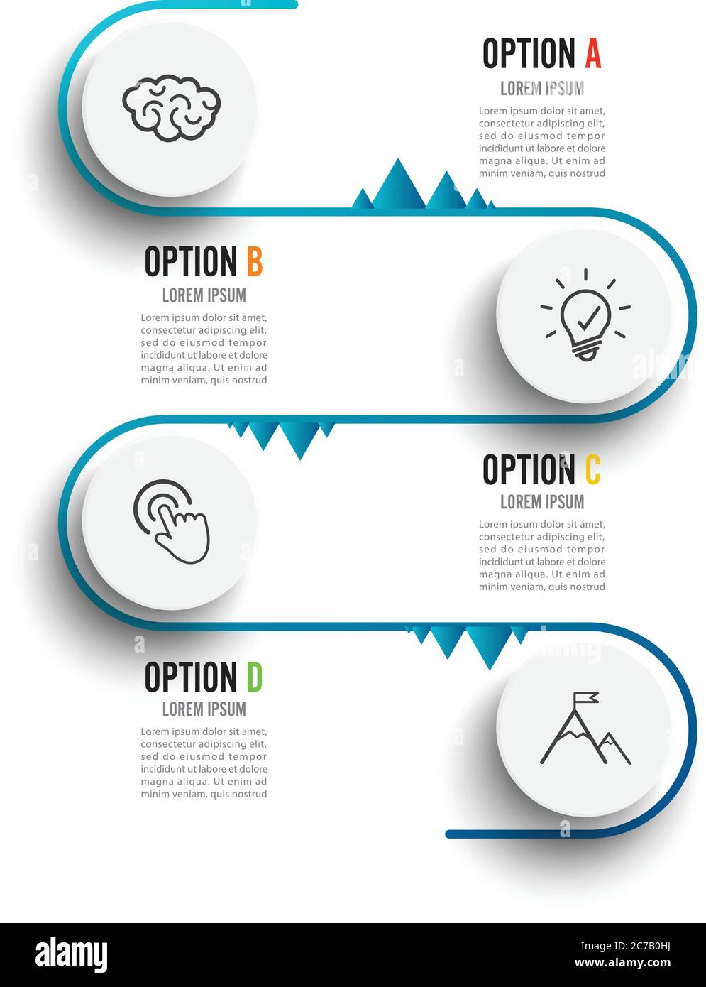Modello di infografica vettoriale con etichetta su carta 3D, cerchi integrati. Concetto di business con 4 opzioni. Per contenuto, diagramma, diagramma di flusso, fasi, parti, t Illustrazione Vettoriale
