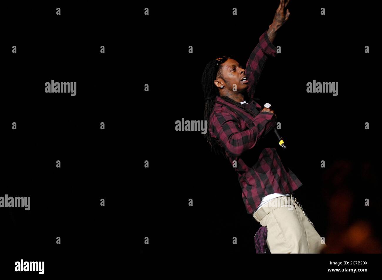 Il rapper Lill' Wayne suona all'anfiteatro Gibson di Los Angeles. Credito: Jared Milgrim/l'accesso fotografico Foto Stock